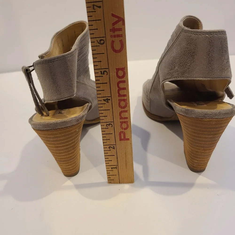 Paul Green Metallic Taupe Peep Toe Booties UK 6.5 US 9 Leather Chunky‎ Heel